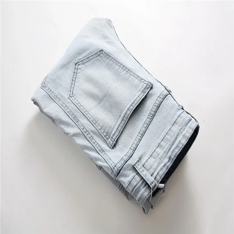 

High Street Bike Locomotive Fold Jeans Washing Feet Do Old Worn Out Pants men's Trousers