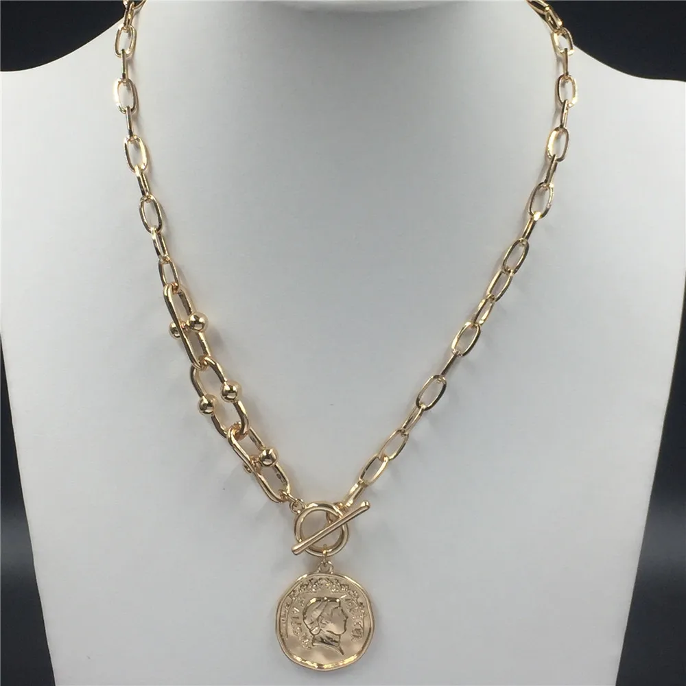 Шикарное ожерелье монета золотого цвета нового дизайна со специальной цепочкой T