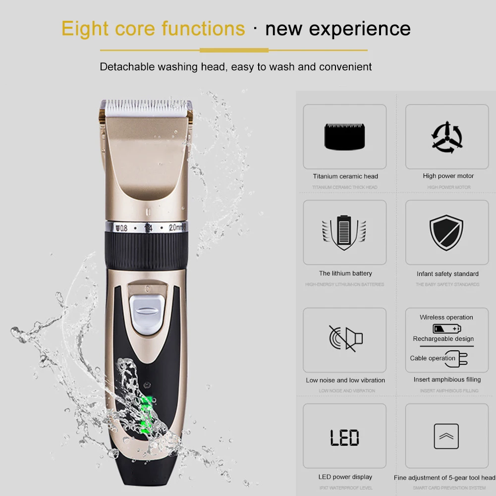 

LED Power Display Hair Clipper Sets for Adult Children Baby Haircut Machine Trimmer Mute USB Electric Fader Tools