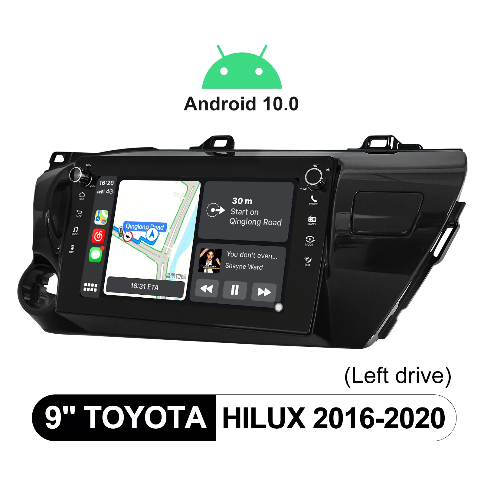 구매 자동차 라디오 1din 안드로이드 10 자동차 멀티미디어 플레이어 DVR OBD2 카메라 무선 카플레이 도요타 Hilux 2016-2020 9 인치 헤드 유닛 스테레오