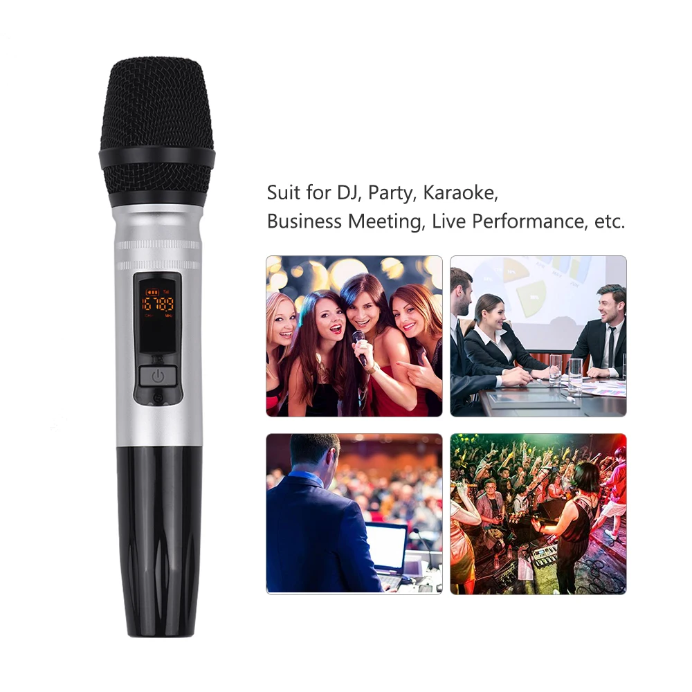 

UHF Dual-Frequency Wireless Microphones Set with 1 Receiver Microphone for DJ Party Karaoke Business Meeting Live Performance