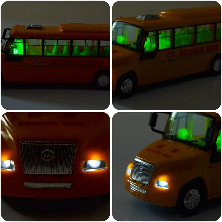 

4 Styles Infant Inertial School Bus Model Toys Acousto Optic Vehicle Lighting up Music Cars Toys for Children Boy Birthday Xmas