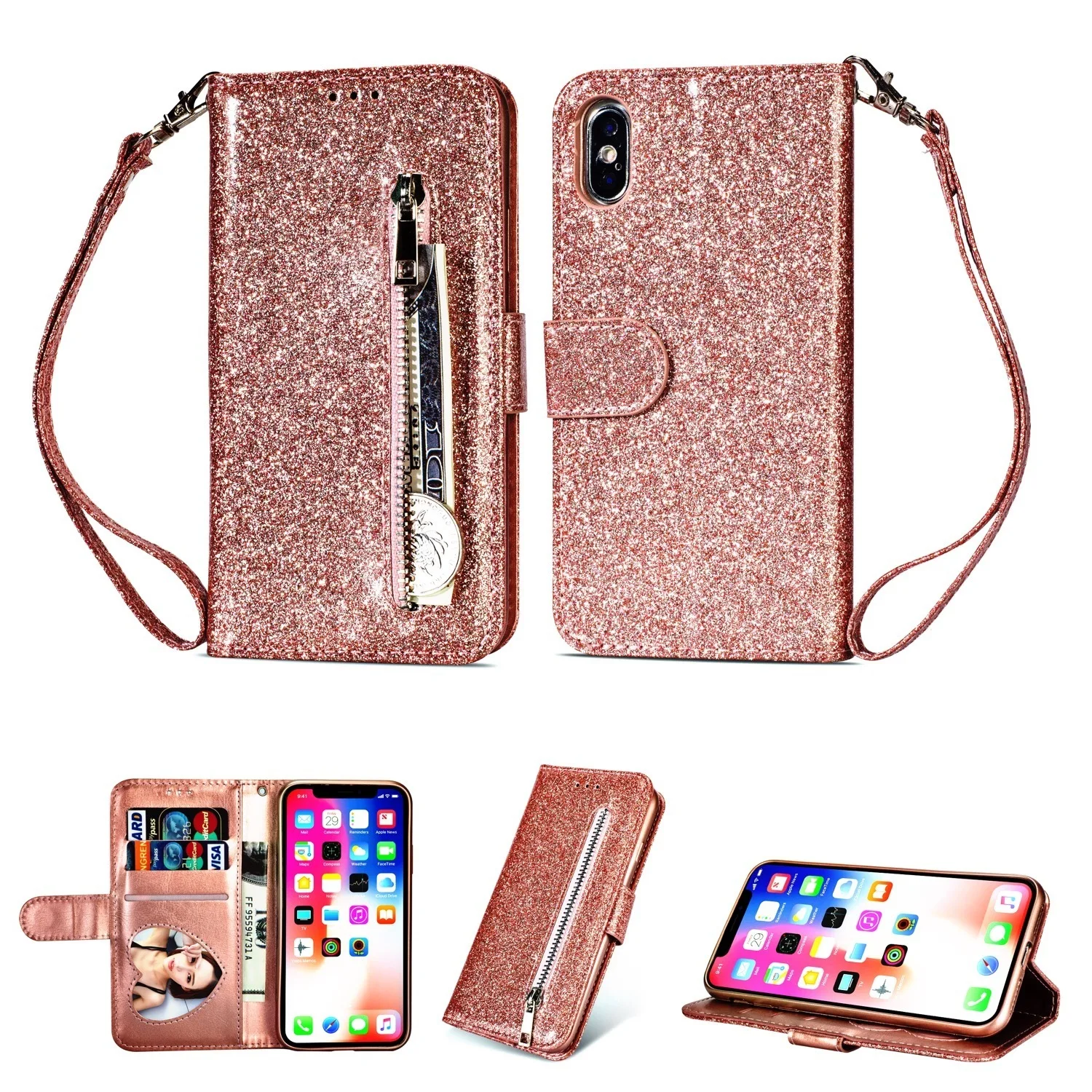 Роскошный чехол для iPhone XS Max мульти флип Кошелек Чехлы с молнией 6s Plus ТПУ