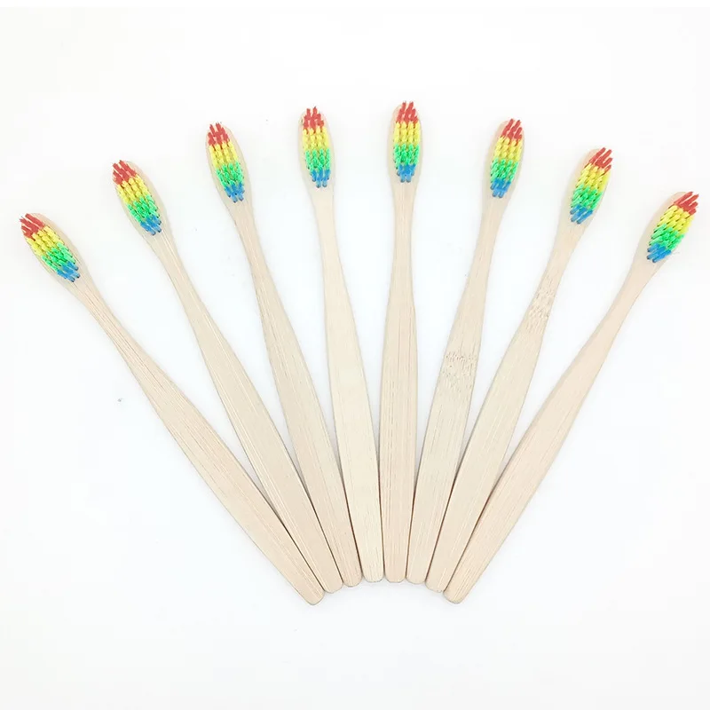 

Natural Bamboo Handle Toothbrush Rainbow Colorful Whitening Nylon Hard Bristles Bamboo Toothbrush Eco-friendly Oral Care