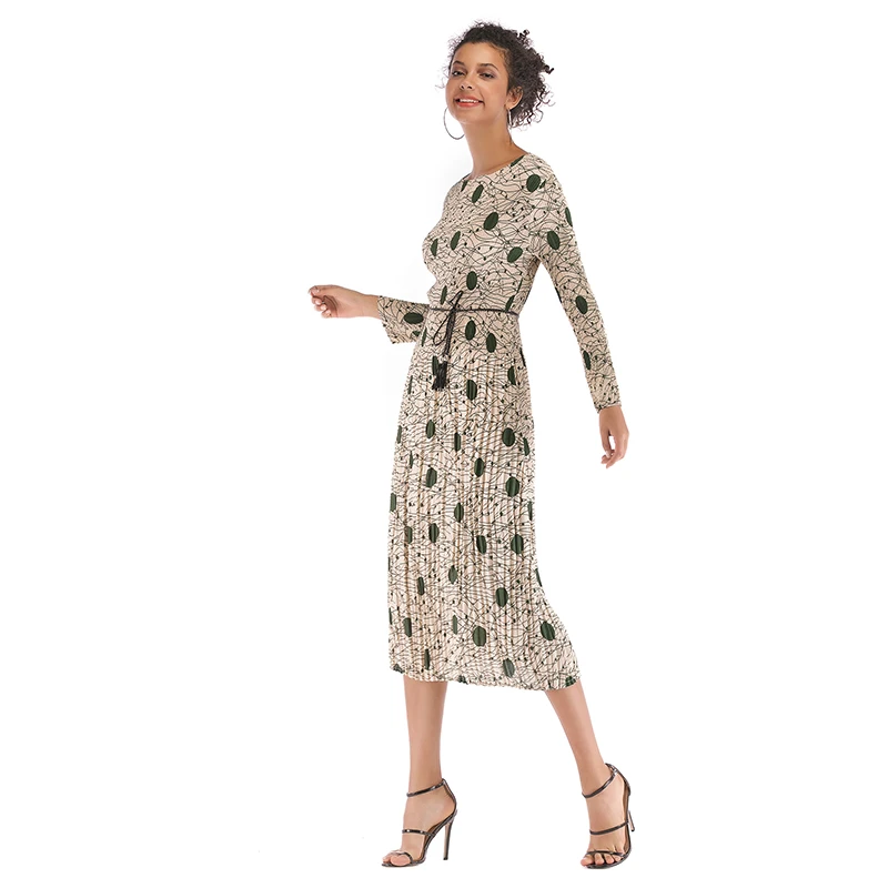 2 цвета платье с длинным рукавом в горошек круглым вырезом женские вечерние