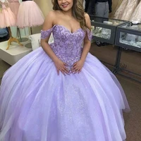 light purple quinceanera dresses 2021 sweetheart off the shoulder sweet 15 ball gown lace sequined beads pageant party princess