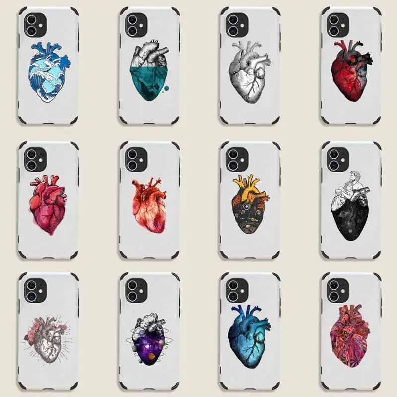 

human heart Creative cartoon Phone Case Lambskin Leather For iphone 12 11 8 7 6 XR X XS PLUS MINI PLUS PRO MAX Shockproof