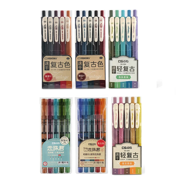 

Retractable Vintage Color Gel Pen Quick Dry Ink 0.5mm Retro Pen for Planner Drawing School Office Stationery with Refills