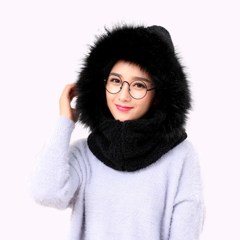 

Korean-style Autumn And Winter New Style Scarf Hat Dual Use Suit Women's Plus Velvet Thick Fashion Neck Guard Pullover Hooded Sc