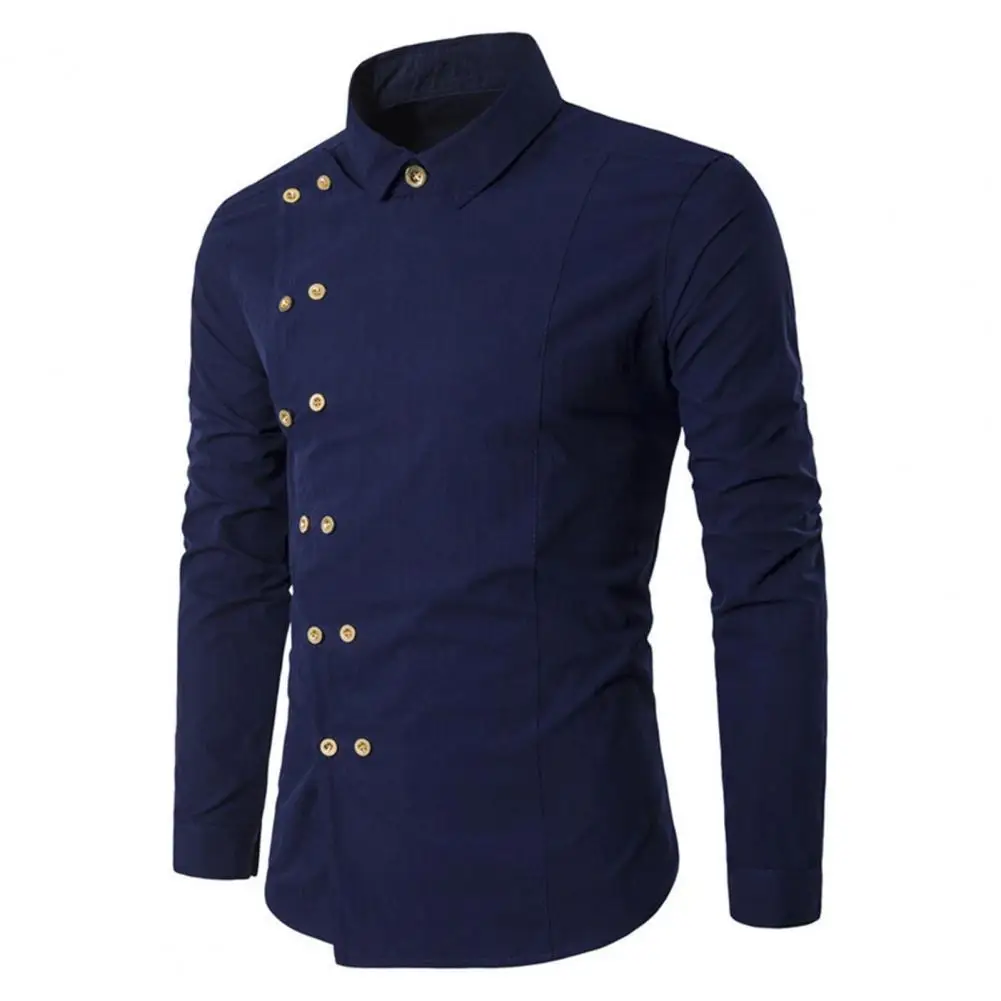 

Spring Autumn Men Shirt Long Sleeve Buttons Decor Slim Men Shirt Loose Fit Men Base Shirt Top