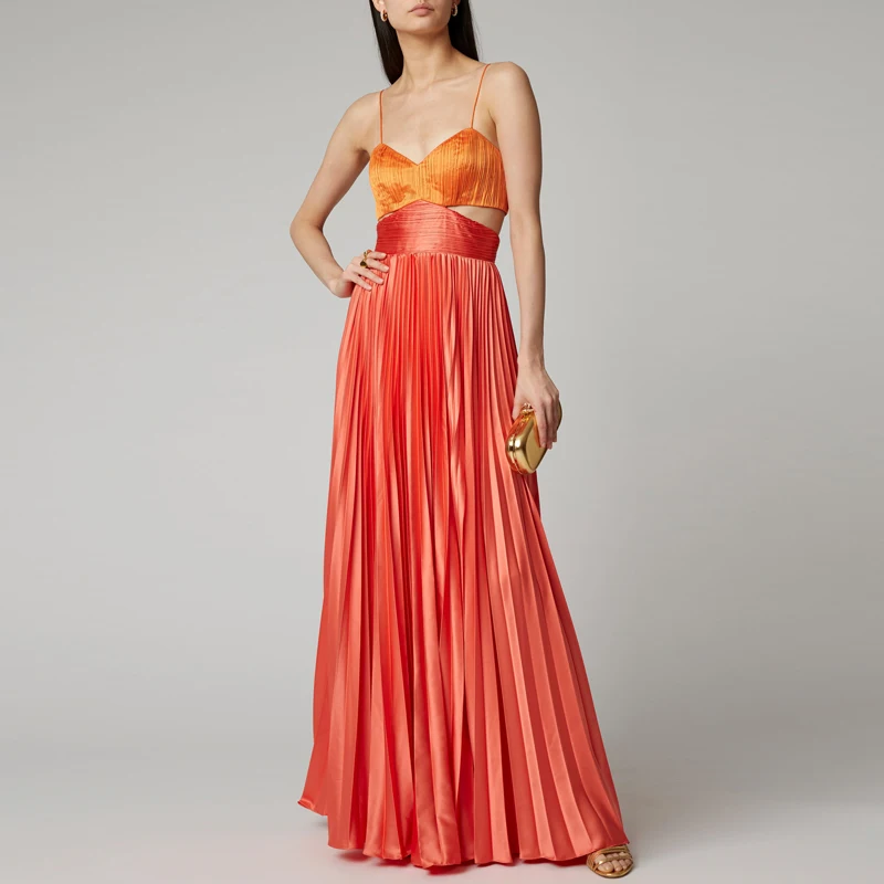 ESHINES сексуальное длинное платье с v-образным вырезом летнее оранжевое на тонких