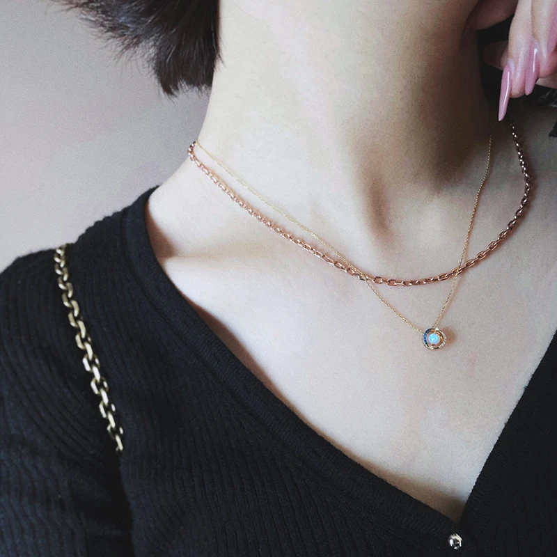 

AINUOSHI 18K Gold 0.35ct Natural Opal Real Sapphire Diamond Globe Shape Personalized Pendant Necklace for Women Jewelry 18''