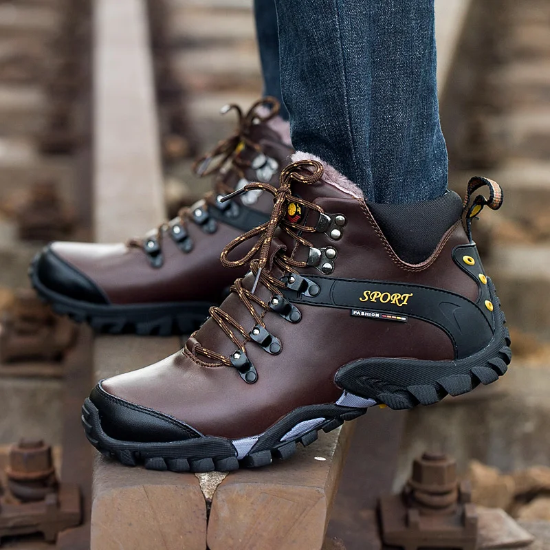 

Men Winter Hiking Shoes Mountain Climbing Boots Trekking Hunting Shoes Man High Quality Waterproof Leather Boots Male With Plush