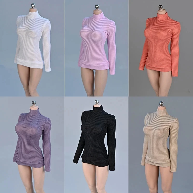 

1/6 Female Stretch Tight Sweater Thick Striped Bottoming Shirt Soldier Clothes Model Fit 12'' Action Figure Body