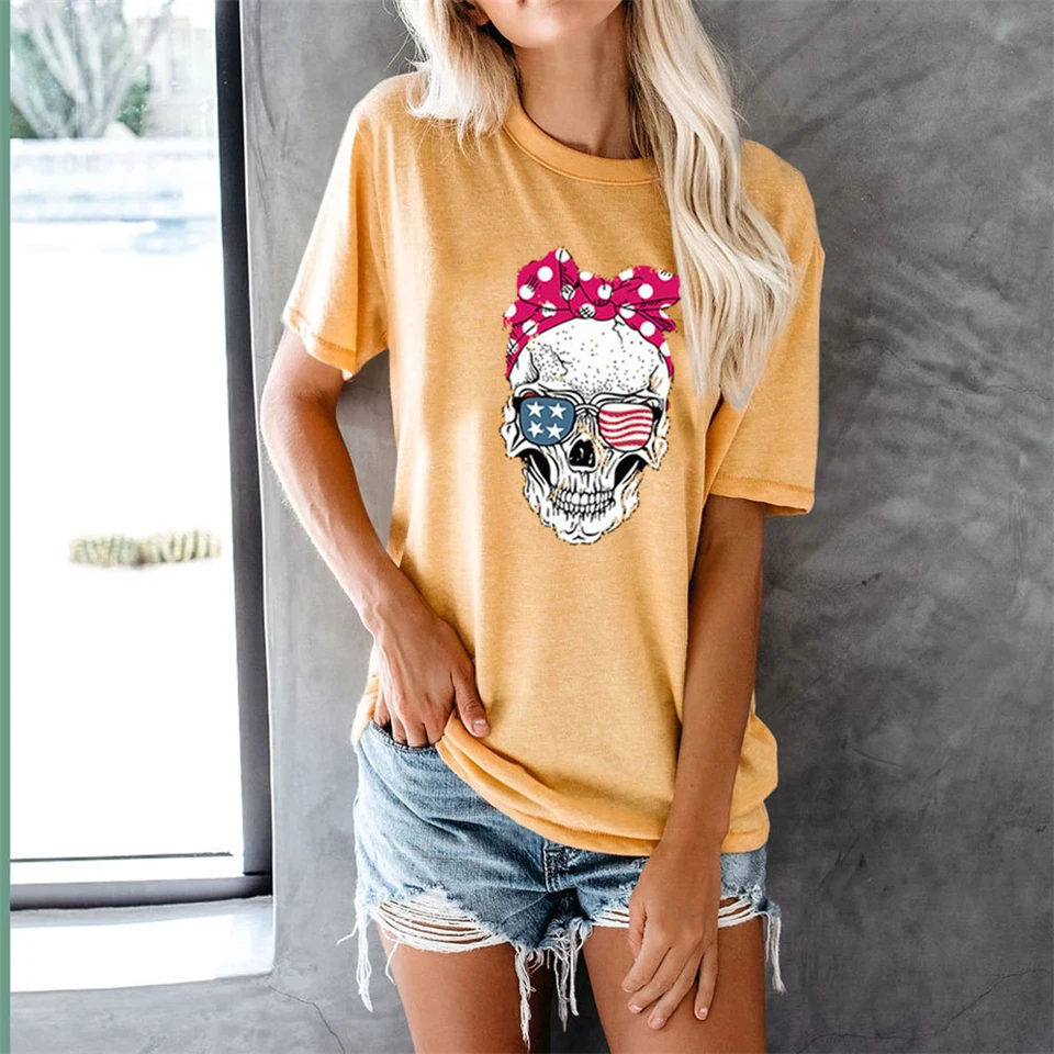 

NewT-shirts Women Short Sleeve national flag round Collar Womens T-shirt All-match Simple Leisure Korean Style Trendy Chic Soft