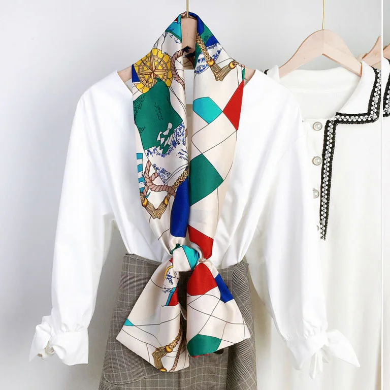 Модный женский атласный шелковый шарф Eruo с двусторонним принтом в полоску