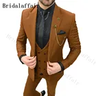 Новый коричневый мужской костюм-тройка Bridalaffair, облегающий, высококачественный, Свадебный, сценический смокинговый костюм для певца, мужские костюмы для вечеринок, 2020