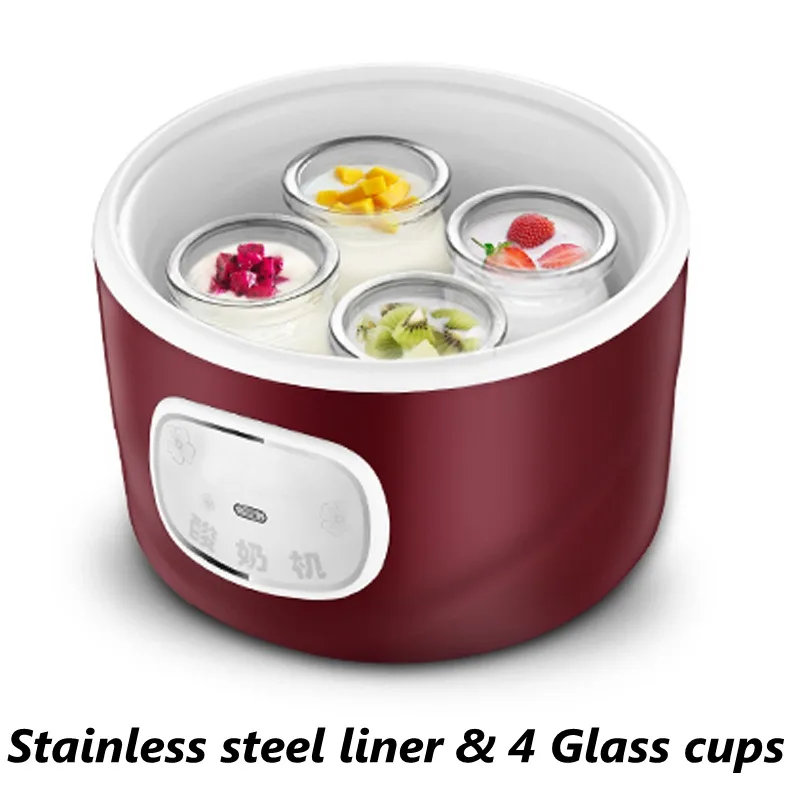 SS liner glass cups DMWD 1Л Умная Автоматическая электрическая Йогуртница Natto рисовое вино машина с вкладышем из нержавеющей стали 4 стеклянные чашки Kithchen прибор - Цвет: SS liner glass cups