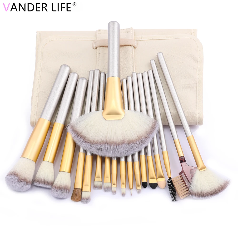 

18 Pcs High Quality Makeup Brushes Champagne Gold Concealers Foundation Powder Eye Shadows Blending Synthetic Hair Brush Kit