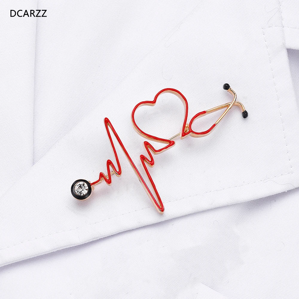 

Heartbeat Stethoscope Pin Red Enamel Heart Brooch Hospital Medical Jewelry Doctor Nurse Gift Jackets Badges Backbag Metal Lapels