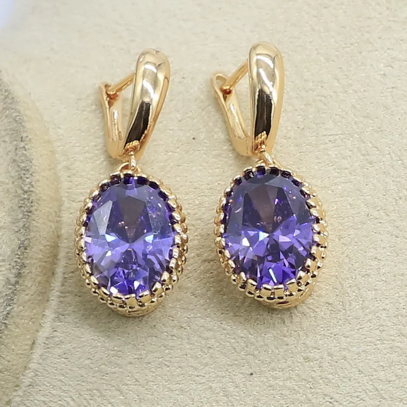 Натуральный фиолетовый кубический цирконий Свадебные Ювелирные наборы золотое