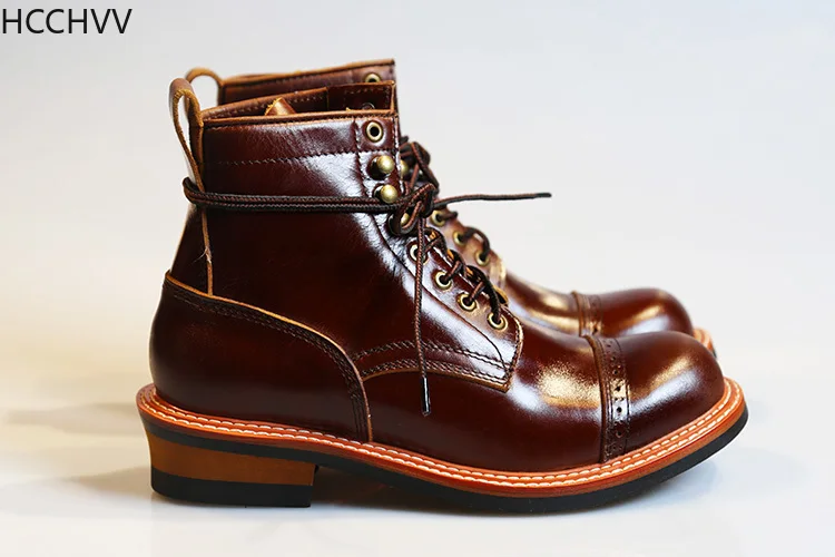 Мужские мотоциклетные ботинки красные кожаные в британском стиле с круглым