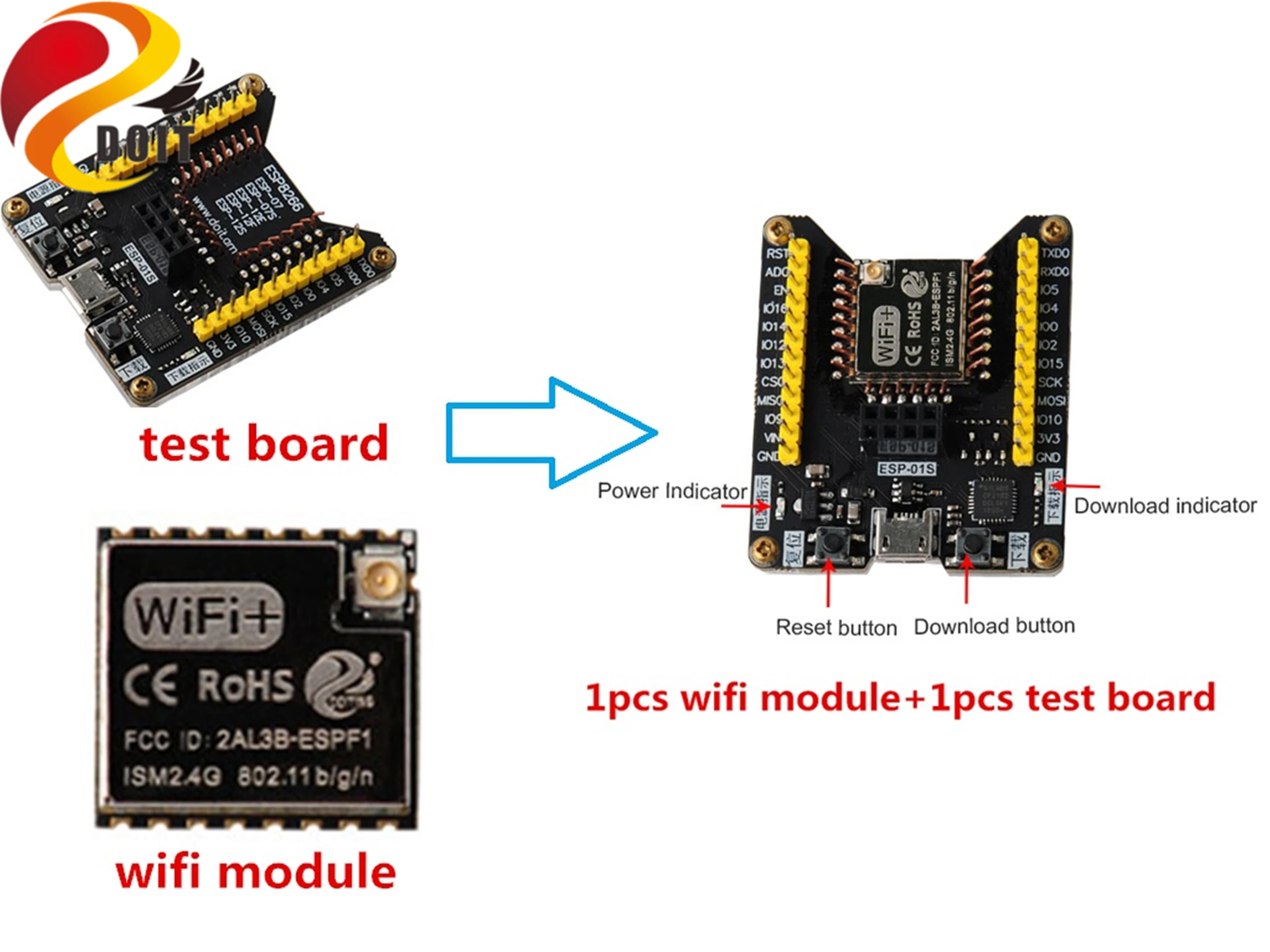 Модуль беспроводной SZDOIT ESP-F1, модуль Wi-Fi с последовательным портом ESP8266, с тестовой платой, сжигающее приспособление, макетная плата для Arduino