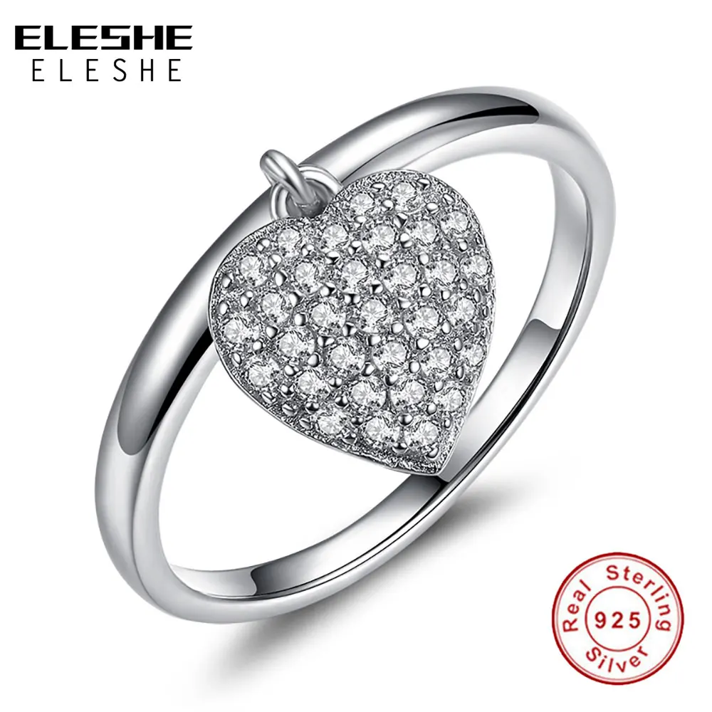

ELESHE, 100% Стерлинговое Серебро 925 пробы, кольца на палец в ПАВЕ, блестящие циркониевые кольца с сердцем для женщин, серебро 925 пробы, ювелирные и...