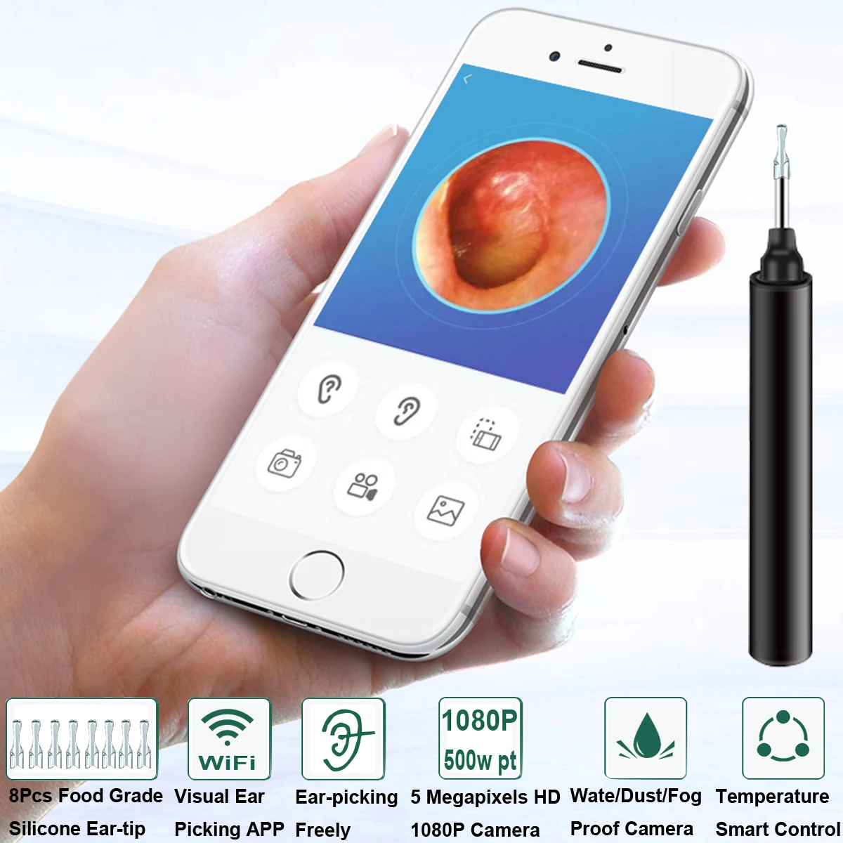 Беспроводной отоскоп инструмент для удаления ушного воска 1080P HD Wi-Fi эндоскоп ушей