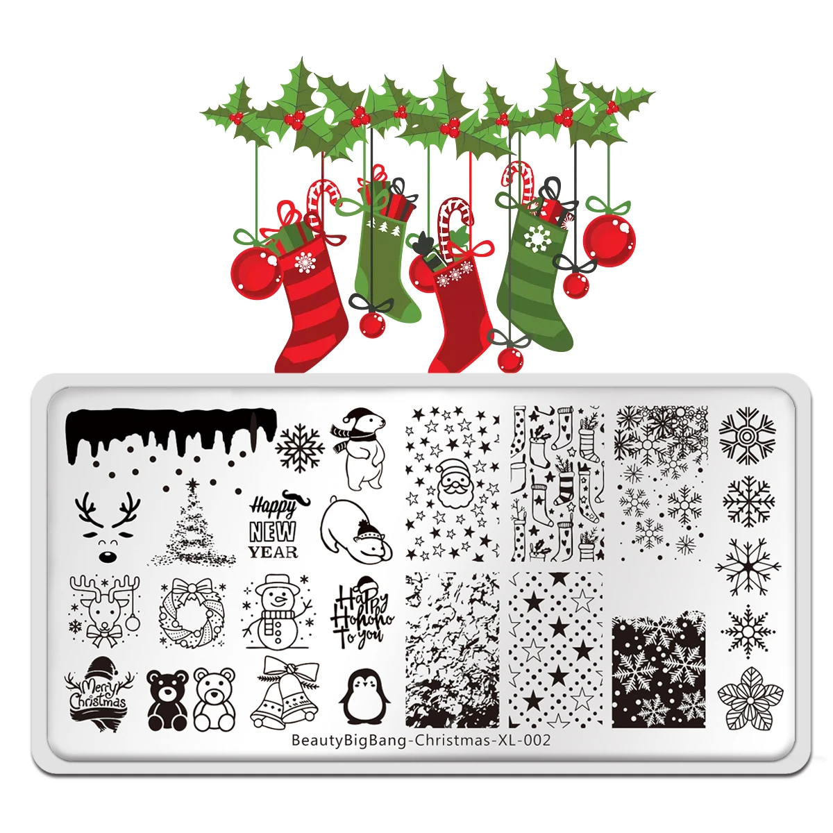 

Beauty BigBang Nail Art Stamping Plates 2020 Christmas Snowflake Snowman Deer Stars Image 12*6cm Nail Template Stencil Mold