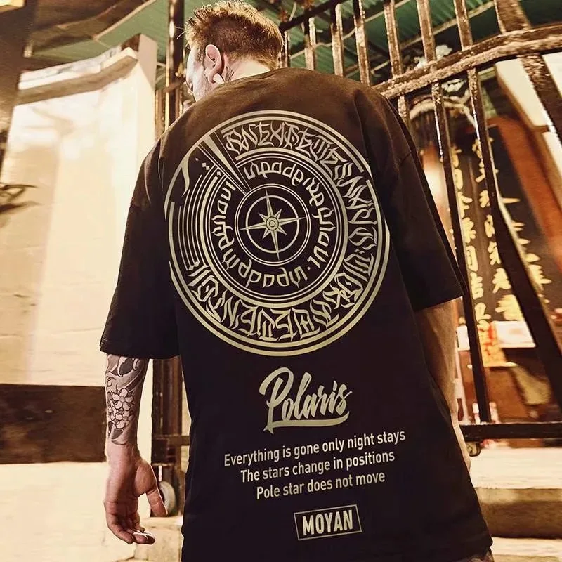 

Summer European And American Fashion Brand Plus Size T-shirt Chinese Style Loose Men's Five-point Solid Color Half-sleeved Shirt