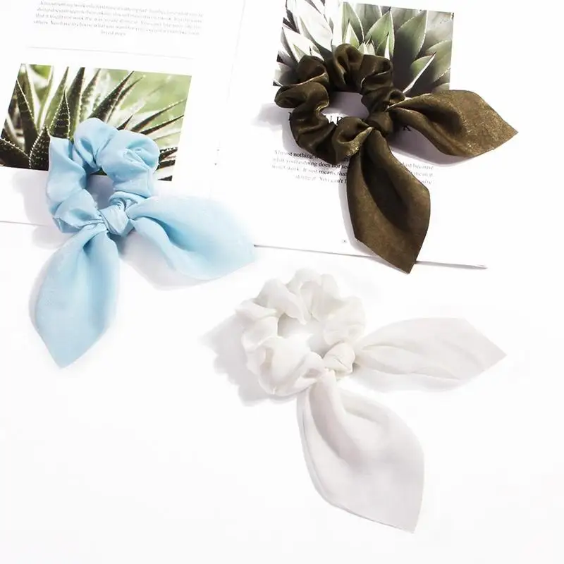 Элегантные атласные резинки для волос цветные завязываемые в виде кроличьих