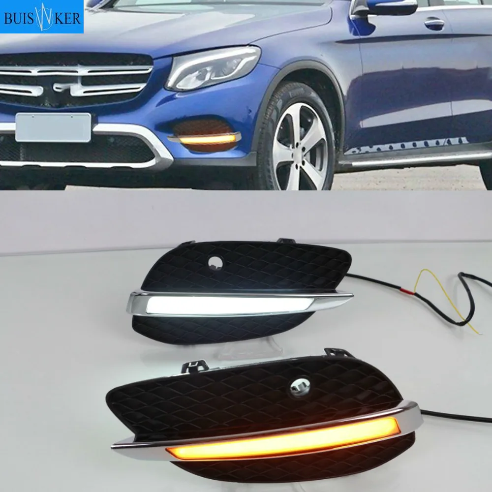 

2 pcs for Mercedes Benz GLC X205 2015 2016 LED DRL Daytime Running Lights Daylight yellow turn Signal lamp light