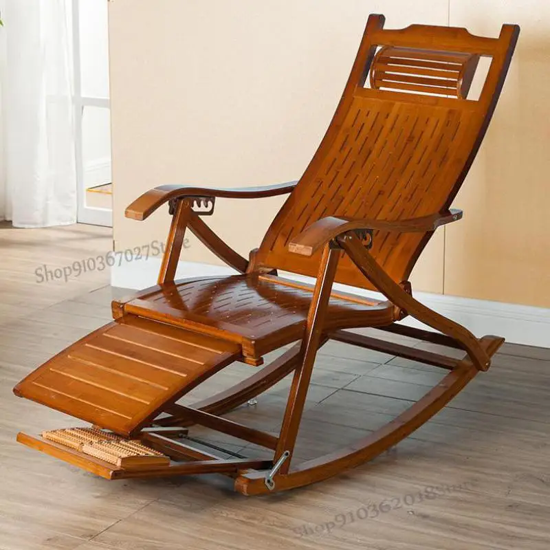 Кресло-качалка для взрослых из бамбука и ротанга однотонное деревянное