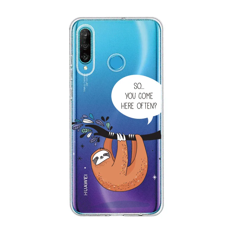 

Sloth Cute Animals For Huawei Honor Mate 10 20 Nova P20 P30 P Smart Soft TPU Crystal Slim Protective Clear Case
