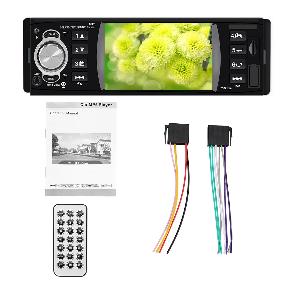 car radio bluetooth 4 2 stereo audio video player mp5 1 din 4 1 inch auto parts iso remote multicolor lighting tf usb charging free global shipping