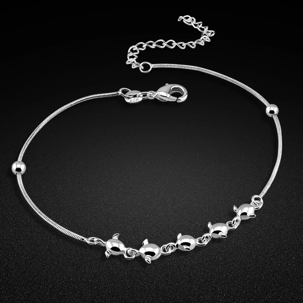 Браслет на ногу женский из серебра 2020 пробы с фианитами 22 + 5 см | Украшения и