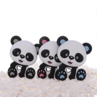 bpa free 5pcs panda silicone rodent baby teether food grade sensory toys diy newborn teething pacifier clip chain pendant animal