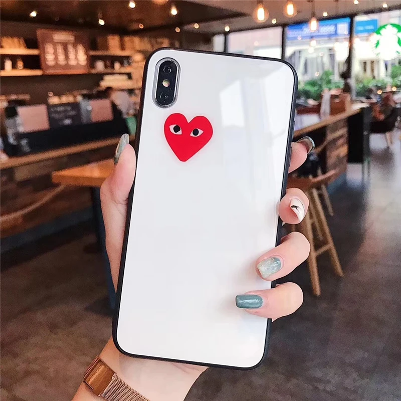 Стеклянный чехол для iPhone 8 с сердечком для iPhone 6, 6 S, 7, 8 Plus, X, XS, XR MAX, чехол s, черный, белый, красный, чехол, Capa