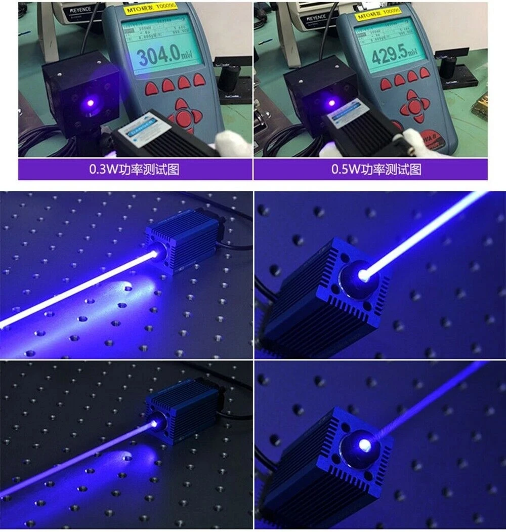 

33x55mm Focusable 405nm 500mW 0.5w Violet Blue Diodes Laser Dot Module w/ 12V Power Adapter Engraver