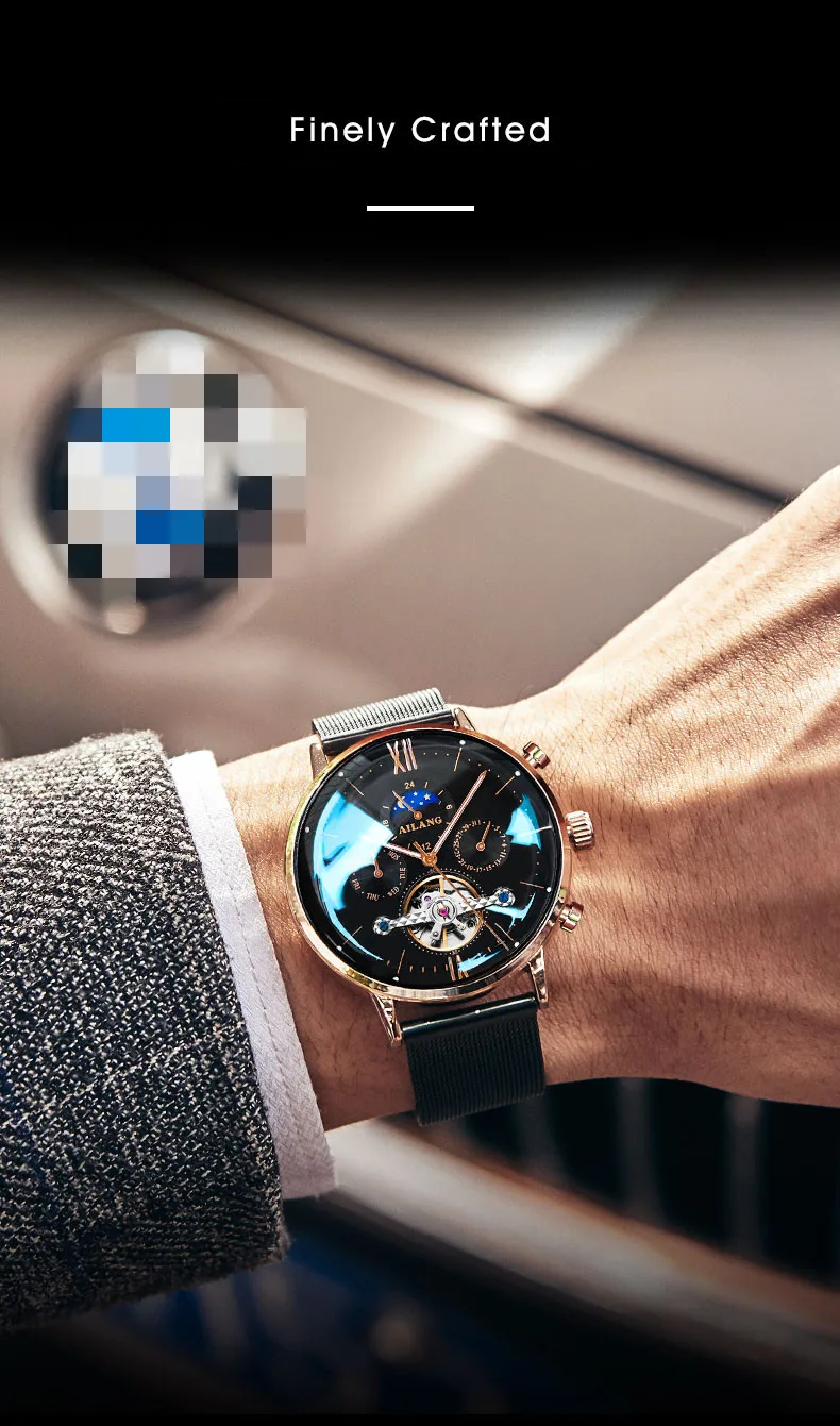 AILANG Relojes часы мужские наручные часы спортивные часы со скелетом 30 м водонепроницаемые автоматические механические часы из нержавеющей стали