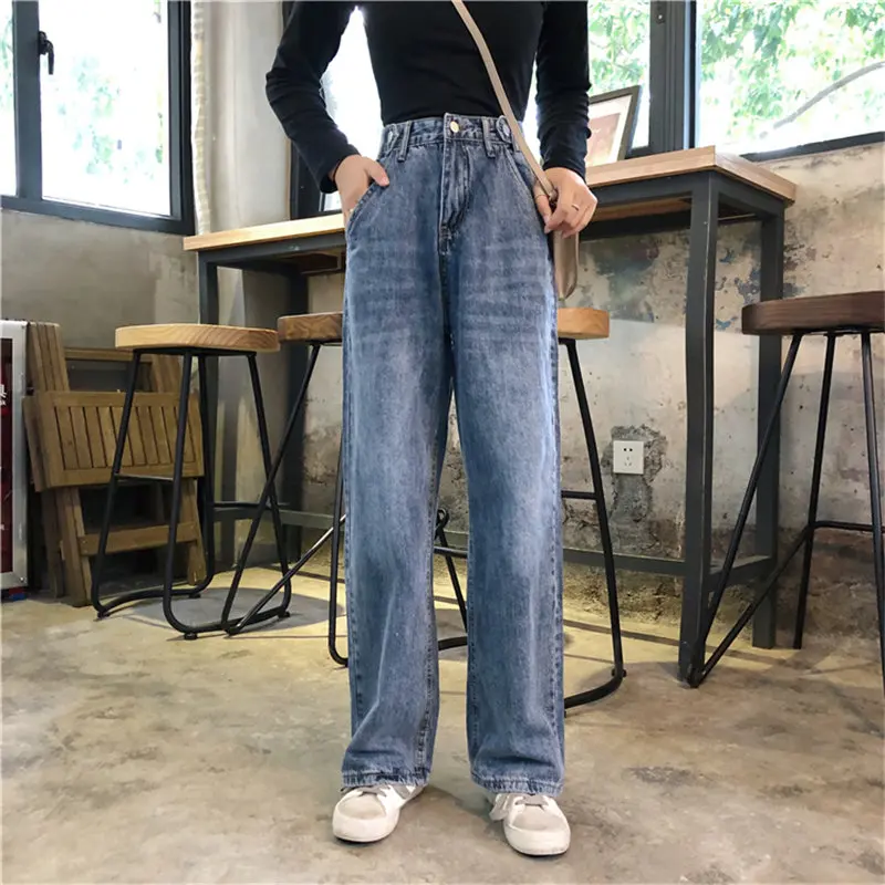 

HziriP New Slimming Straight Plus Size Loose 2019 Summer Chic Fashion Women High Waist Casual All Match Jeans Denim Trousers