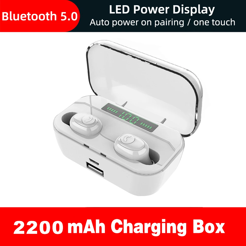 LED white double Bluetooth 5,0 наушники TWS Беспроводные наушники с громкой связью спортивные наушники с басами Водонепроницаемая гарнитура с микрофоном 3500 мАч зарядная коробка - Цвет: LED white double