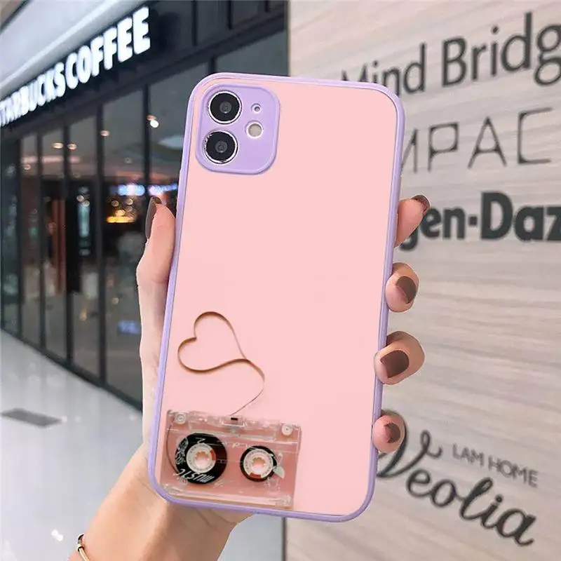 

macaron pink color headset heart Phone Cases Matte Transparent for iPhone 7 8 11 12 s mini pro X XS XR MAX Plus cover funda capa