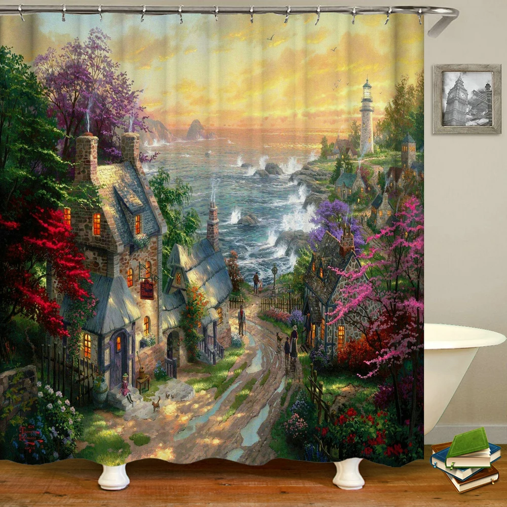 

landscape Shower Curtains 3d Printing Oil Painting Bathroom Curtains Waterproof Polyester Cloth Decoration 180*240cm Curtain