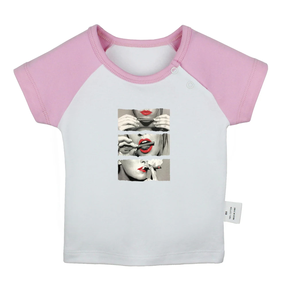 Футболка для новорожденных с принтом в виде красных губ коротким рукавом |