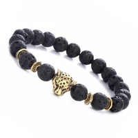 european and american hot selling simple atmosphere personalized alloy leopard head stone volcanic rock elastic bracelet