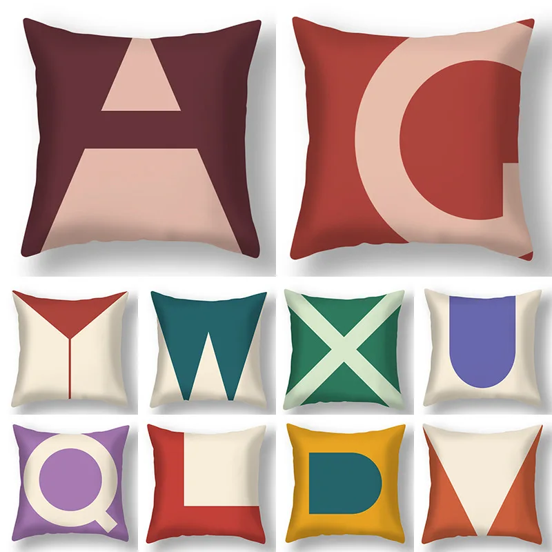 

Geometric Single-side Print Polyester Pillowcase Square Car Seat Decorative English Alphabet Letter Cushion Cover Christmas Sofa