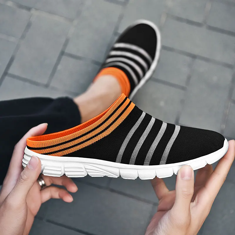 

Stripe Hollow Out Shoes Women Man Lightweight At Home Shoes Flat 2021 Spring Summer Female Male Slip-on Slingbacks Plus Size 46