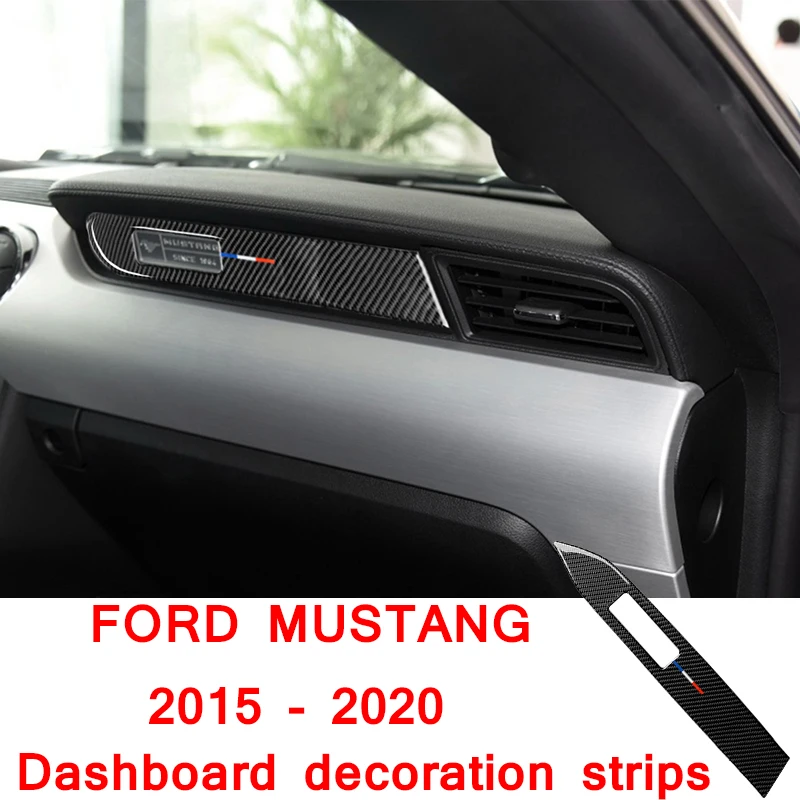Tiras de decoración de tablero de copiloto de fibra de carbono para Ford Mustang 2015 2016 2017 2018 2019 2020